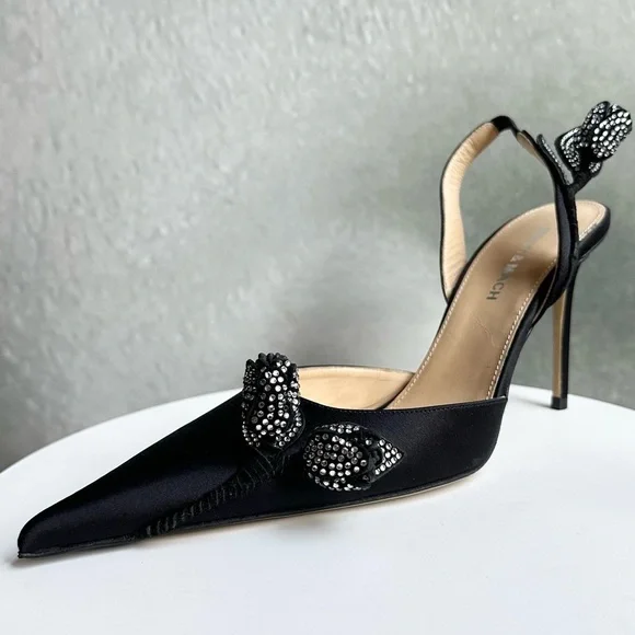 🌺MACH & MACH🌺 Wonder Tulip Satin Slingback Pumps Black Size: 38 - Picture 6 of 14